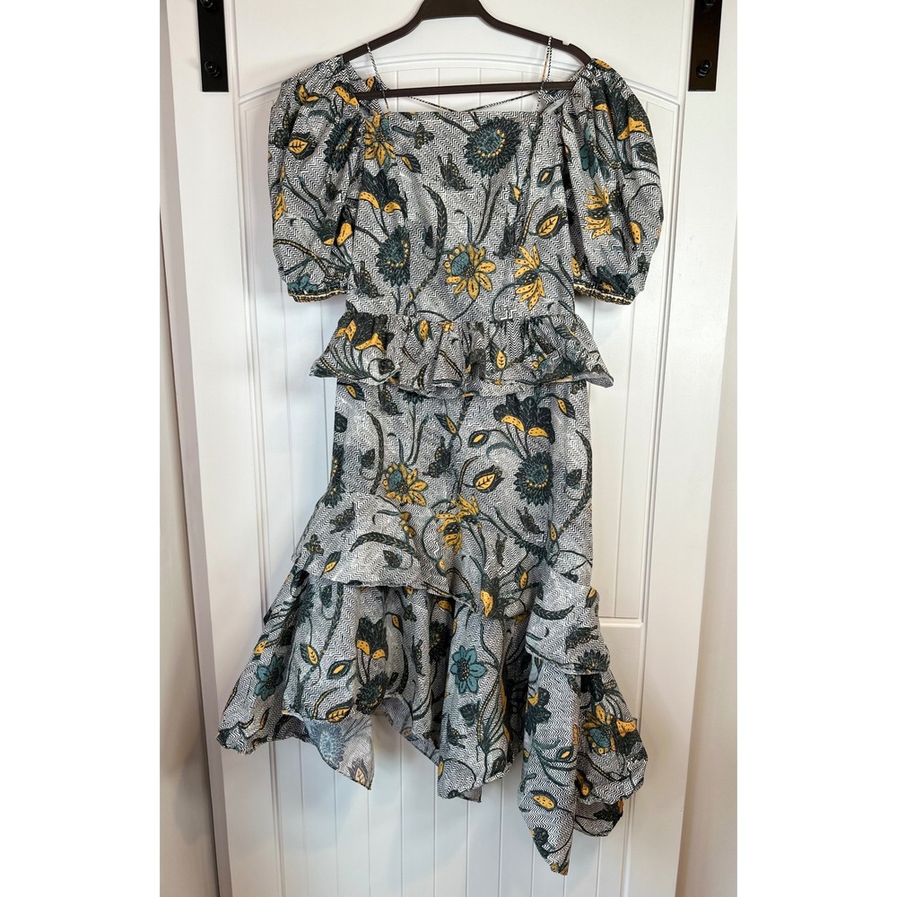 Ulla Johnson Marie Tie Back Dress Floral Puff Sleeve Handkerchief Hem 12 - Picture 5 of 8